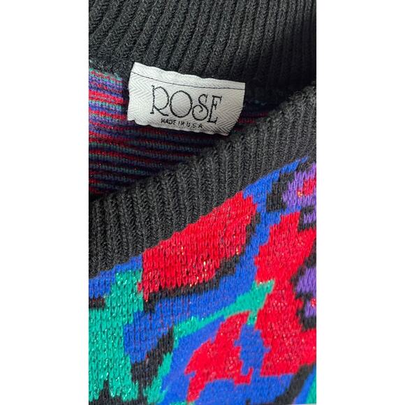 Rose Metallic Pullover Colorful Abstract Sweater Acrylic Statement Bold Crewneck - Picture 4 of 4